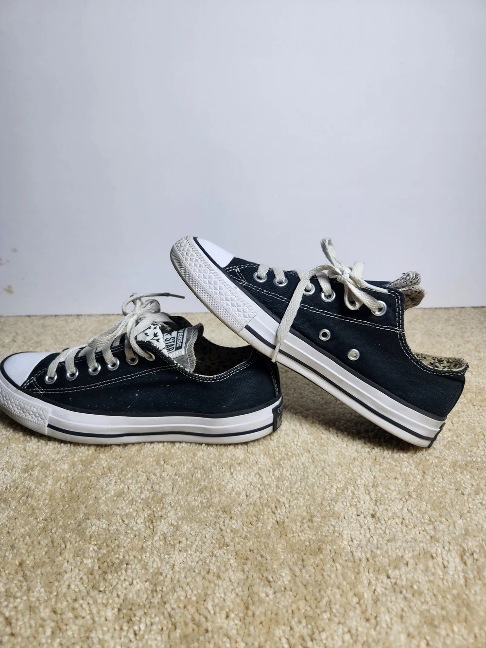 Converse Black Canvas Low-Top Sneakers with White Floral Lining